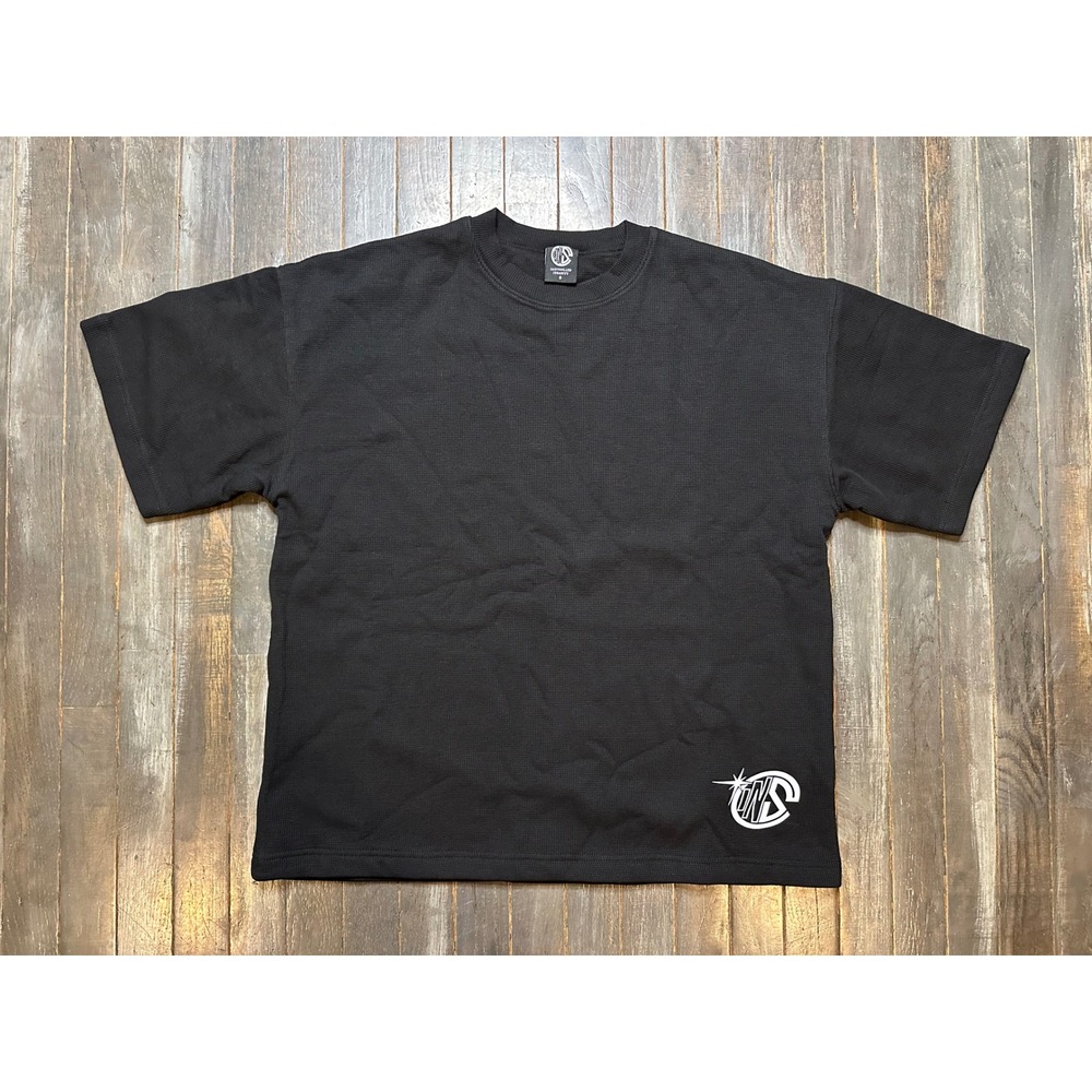 Controlled Insanity Mens Waffle Knit T-Shirt Black Short Sleeve Graphic Logo
